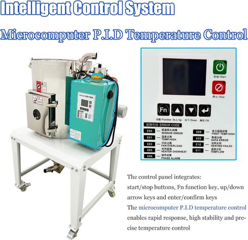 220V 3PH Plastic Drying Machine, 50kg (110.2lbs) Capacity, 4KW | with Insulated Sealed Structure & Hot Air Circulation System, -40~400℃ (-40~752℉), 0.05/K Accuracy, Stainless Steel Material in Kuwait