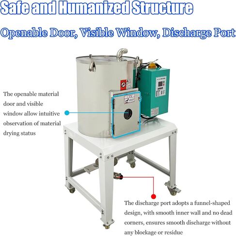 220V 3PH Plastic Drying Machine, 50kg (110.2lbs) Capacity, 4KW | with Insulated Sealed Structure & Hot Air Circulation System, -40~400℃ (-40~752℉), 0.05/K Accuracy, Stainless Steel Material in Kuwait