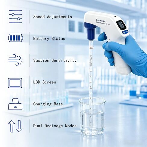 Electric Pipette Controller, 0.1-100ml Motorized Pipette Filler with Adjustable Speed, Rechargeable Pipettor for Laboratory Liquid Transfer in Kuwait