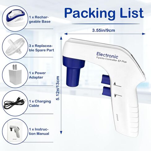 Electric Pipette Controller, 0.1-100ml Motorized Pipette Filler with Adjustable Speed, Rechargeable Pipettor for Laboratory Liquid Transfer in Kuwait