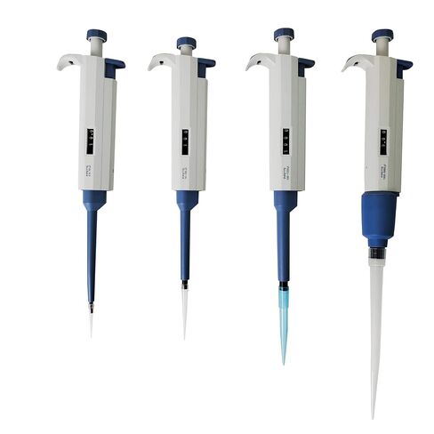 Starter Set of 4 Variable Volume Single Channel Pipettes, Adjustable Pipettors, 0.5-10, 10-100, 100-1000, 1000-5000 microliter in Kuwait