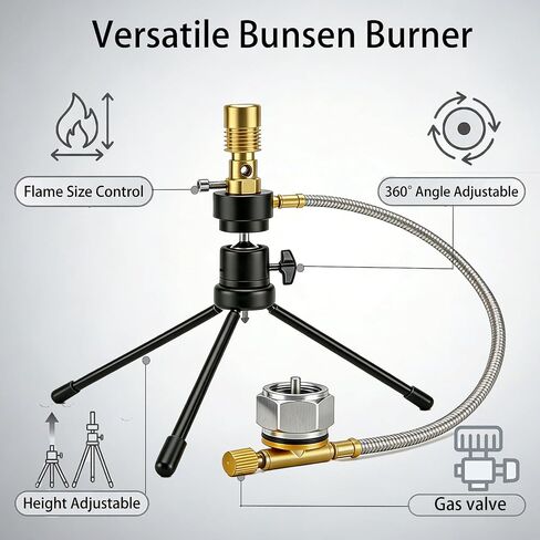 UCRXPLAB Propane Bunsen Burner with Tripod and Air Intake Adjuster, Direction and Height Adjustable for Lab Heating Picnic Camping Travel and Gas Welding (Propane Tank not Included) in Kuwait