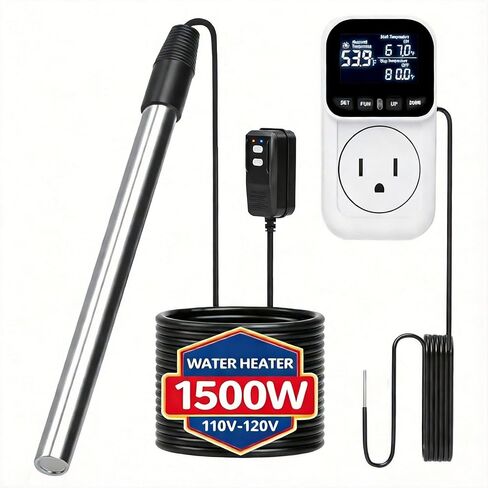 Immersion Water Heater, 1500W Portable Hot Bathtub Heater with GFCI& Thermostat, Digital Temp Control, Fast Heating Stainless Steel Submersible Pools Water Heater for Spa,Bathtubs, Buckets,Outdoor in Kuwait
