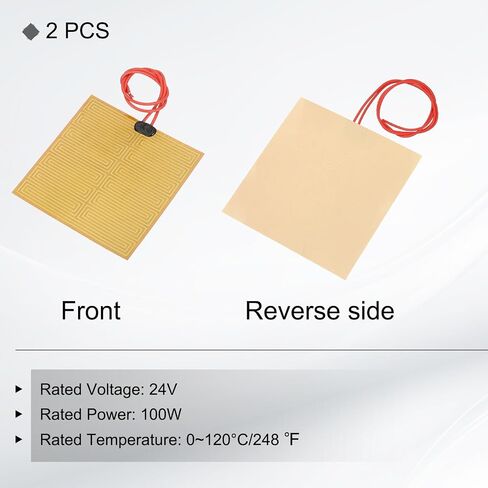 MECCANIXITY 2pcs Heater Film Heating Plate, 100W 24V Polyimide Heat Pad Adhesive PI Heater Elements Film 100mmx100mm Heater Strip for Constant Temperature in Kuwait