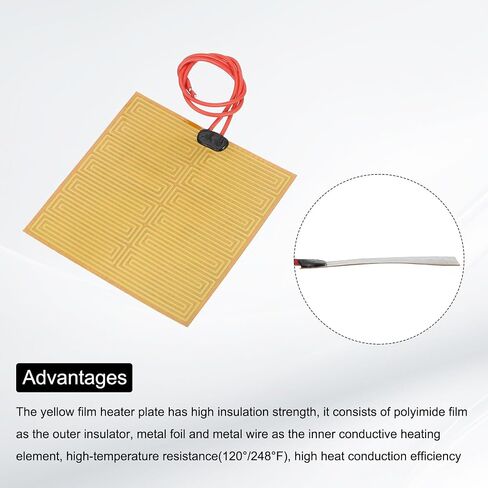 MECCANIXITY 2pcs Heater Film Heating Plate, 100W 24V Polyimide Heat Pad Adhesive PI Heater Elements Film 100mmx100mm Heater Strip for Constant Temperature in Kuwait