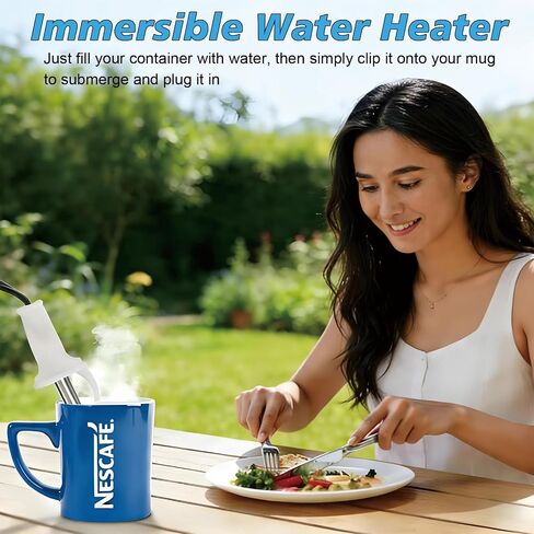 2 Pack Immersion Heater, 300W - 120V/ 600W - 240V Portable Electric Heater, Suitable for Camping Trips, Coffee/Tea/Soup in Kuwait