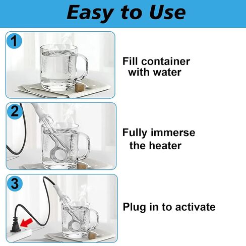 2 Pack Immersion Heater, 300W - 120V/ 600W - 240V Portable Electric Heater, Suitable for Camping Trips, Coffee/Tea/Soup in Kuwait