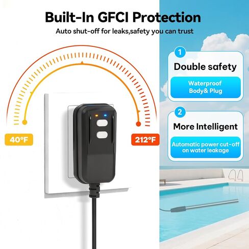 سخان مياه غاطس، سخان مياه كهربائي غاطس 1800 وات مع GFCI، سخان حوض استحمام سريع التسخين لحمام السباحة فوق الأرض، حمام سباحة قابل للنفخ، خزان المخزون، حوض استحمام ساخن، التخييم، المعمودية، في الهواء الطلق in Kuwait