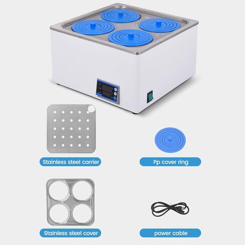 Thermostatic Lab Water Bath, 12L 4-Hole for Lab Experiments | 110V 800W heater has 304 stainless steel tank, dry-burn protection and adjustable timer for steady temperature control in Kuwait