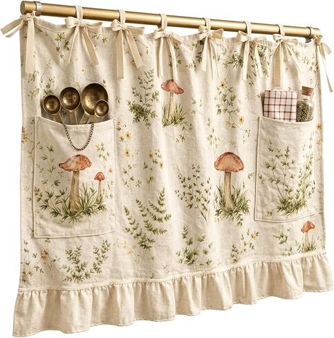 Oven Skirt Curtain, Heat-Resistant Oven Skirt for Door with Pockets, Decorative Mushroom Pattern Oven Curtain, 60x45 cm OvenSkirt for Kitchen Safety and Organization in Kuwait