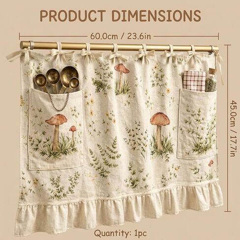 Oven Skirt Curtain, Heat-Resistant Oven Skirt for Door with Pockets, Decorative Mushroom Pattern Oven Curtain, 60x45 cm OvenSkirt for Kitchen Safety and Organization in Kuwait