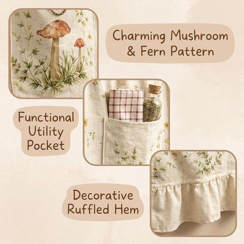 Oven Skirt Curtain, Heat-Resistant Oven Skirt for Door with Pockets, Decorative Mushroom Pattern Oven Curtain, 60x45 cm OvenSkirt for Kitchen Safety and Organization in Kuwait