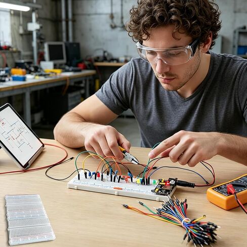 124 Pcs Breadboard Kit Jumper Wires Set – 2×830 & 2×400 Tie Points Solderless Breadboard with 120 Pcs Flexible Jumper Wire Bundle for Students, Beginners & DIY Circuit Prototyping in Kuwait