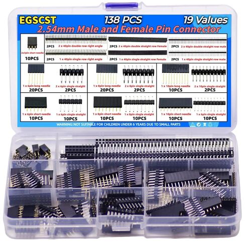 138PCS 2.54mm Male and Female Pin Headers Connector Assortment Kit 3/6/8/10/40Pin Single/Double Row Stackable Shield and Breakaway PCB Breadboard Pin Header for Arduino Prototype Shield in Kuwait