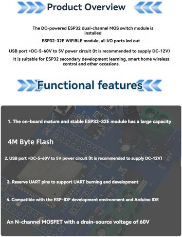 ESP32 4-قناة MOS وحدة تبديل DC5-60V على متن الطائرة ESP32-32E WiFi ووحدة BLE تعمل بالتيار المستمر in Kuwait