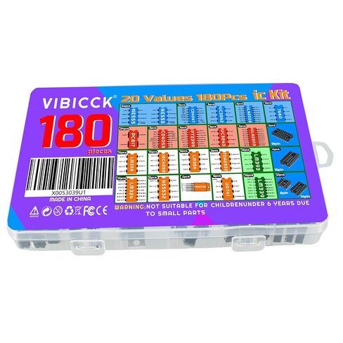 مجموعة شرائح IC مكونة من 180 قطعة و20 شريحة قيمة + 19 قطعة مقابس؛ دوائر متكاملة op amp 555 Timer IC متضمنة NE555، LM358، LM324، LM393، LM339، NE5532، LM386، UA741 (مجموعة ic مكونة من 180 قطعة) in Kuwait