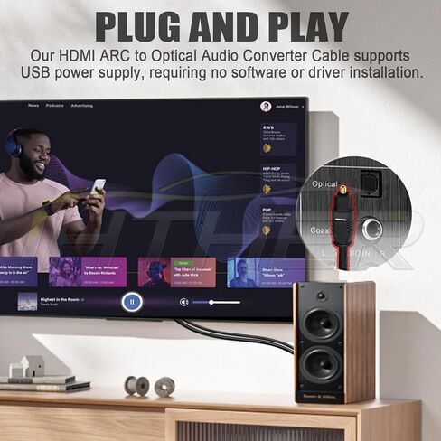 192 كيلو هرتز HDMI ARC إلى محول الصوت البصري، كابل HDMI ARC لمكبرات الصوت إلى التلفزيون، توصيل وتشغيل الصوت البصري إلى محول HDMI A RC، دعم مقسم الصوت البصري لـ PCM/LPCM/Dolby 5.1/DTS 5.1 [بدون CEC] in Saudi Arabia