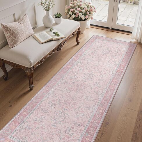 سجاد Bavni Vintage Floral مقاس 5x7، سجادة منطقة قابلة للغسل مع ظهر مانع للانزلاق، كومة منخفضة لغرفة المعيشة وغرفة النوم وديكور المنزل، سجادة خفيفة الوزن، أزرق عتيق in Kuwait