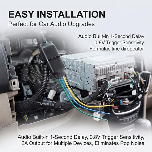 Remote Turn-on Harness Module for Car Amplifier – Audio Built-in 1-Second Delay,0.8V Trigger Sensitivity,2A Output for Multiple Devices,Eliminates Pop Noise in Kuwait