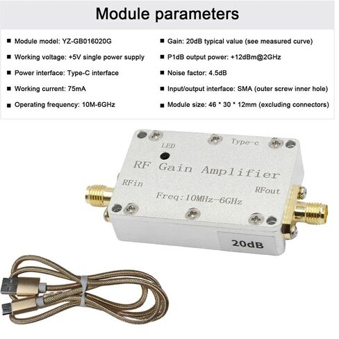10MHz-6GHz RF Amplifier 20dB High-Gain Driver Receiver Module w/SMA Connectors, Type-C +5V Power Supply, 46x30x12mm in Kuwait