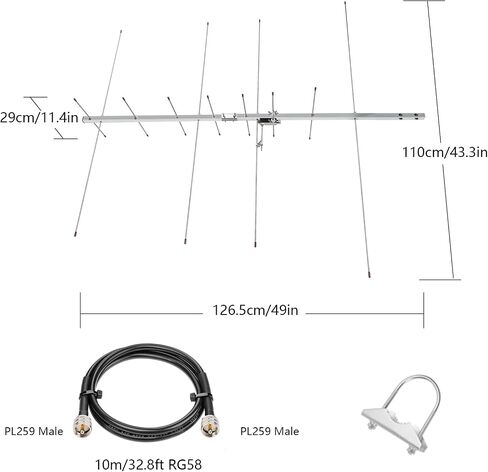Super Dual Band 2m 70cm Yagi Antenna for Ham Radio, 2 Meter UHF VHF Ham Radio Antenna, High Gain 13dBi, 144mhz 433MHz, 10meter Cable PL-259 Male in Kuwait