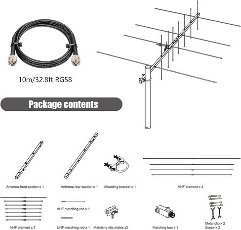 Super Dual Band 2m 70cm Yagi Antenna for Ham Radio, 2 Meter UHF VHF Ham Radio Antenna, High Gain 13dBi, 144mhz 433MHz, 10meter Cable PL-259 Male in Kuwait
