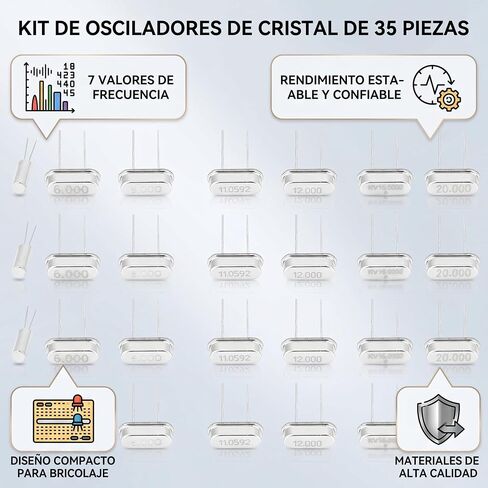 Crystal Oscillator Kit, 35PCS Electronic Components, High Quality for DIY Electronics Projects, 32.768KHz to 20MHz for Hobbyists and Engineers in Kuwait
