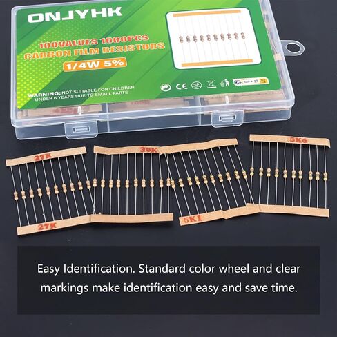 100Values 1000PCS Resistor Kit 1/4W 0 Ohm to 5.6M Ohm 5% Carbon Film Resistors Assortment Set in Kuwait