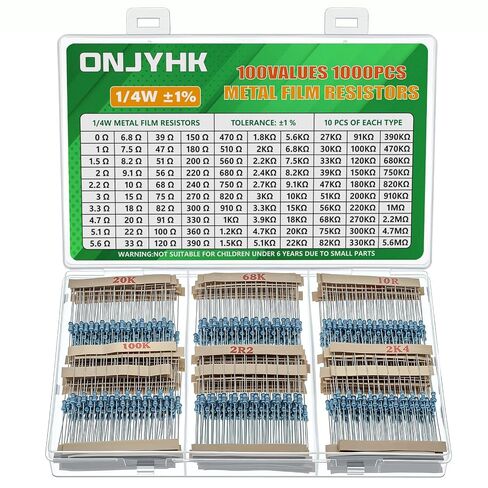 100Values 1000PCS Resistor Kit 0 Ohm to 5.6M Ohm 1/4W 1% Metal Film Resistors Assortment Set in Kuwait
