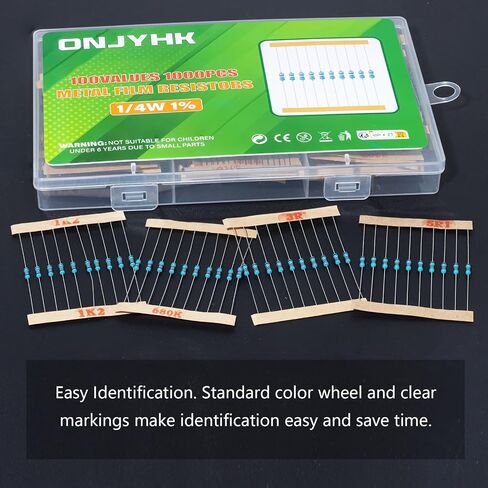 100Values 1000PCS Resistor Kit 0 Ohm to 5.6M Ohm 1/4W 1% Metal Film Resistors Assortment Set in Kuwait