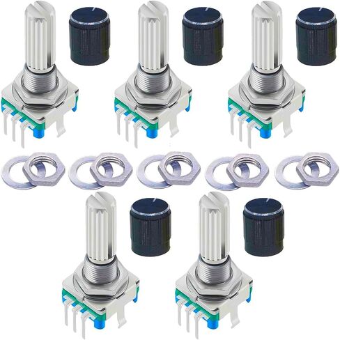 5Set EC11 جهاز تشفير دوار مع زر ضغط 360 درجة 5 دبابيس وغطاء مقبض لـ Arduino Raspberry Pi ESP32 in Kuwait