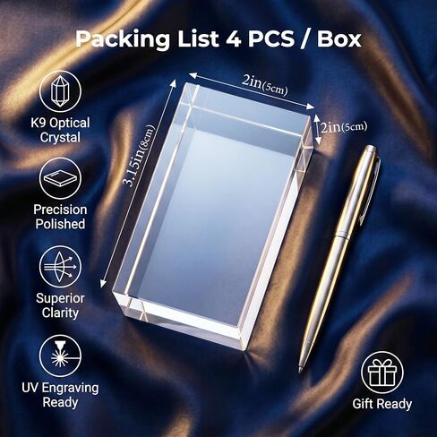 4 PCS K9 Cube Crystal Blank Blocks for 3D Lazer Engraving Machines with Gift Box 50 * 50 * 80mm Professional Grade Crystal Blanks for DIY Custom Awards and Keepsakes in Kuwait