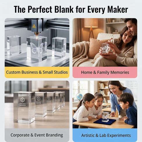 4 PCS K9 Cube Crystal Blank Blocks for 3D Lazer Engraving Machines with Gift Box 50 * 50 * 80mm Professional Grade Crystal Blanks for DIY Custom Awards and Keepsakes in Kuwait