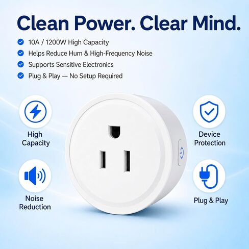 Ground Loop Hum Eliminator & Dirty Electricity Filter– Reduce EMI/RFI Noise, for Audio/Speaker/Home Appliance, High-Capacity 1200W Plug- 10A AC EMI Filter in Kuwait