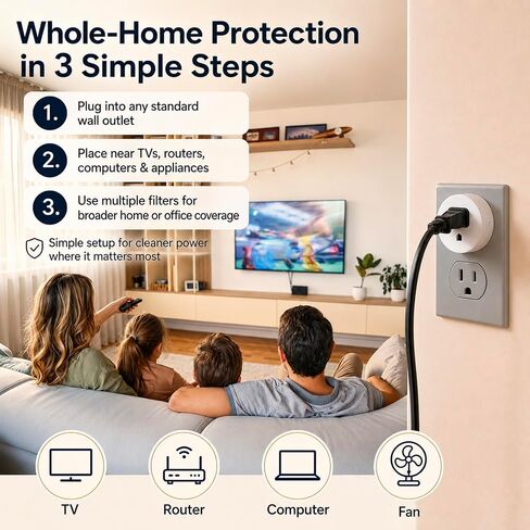 Ground Loop Hum Eliminator & Dirty Electricity Filter– Reduce EMI/RFI Noise, for Audio/Speaker/Home Appliance, High-Capacity 1200W Plug- 10A AC EMI Filter in Kuwait