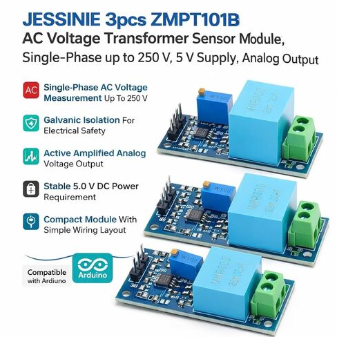 3 قطع ZMPT101B وحدة استشعار محول جهد التيار المتردد، مرحلة واحدة تصل إلى 250 فولت، مصدر 5 فولت، مخرج تناظري in Kuwait