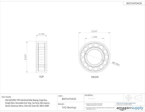 FAG Bearings NUP2205E-TVP2 محمل أسطواني صف واحد، تجويف مستقيم، حلقة داخلية قابلة للإزالة، قطعتين، سعة عالية، خلوص عادي، متري، معرف 25 مم، 52 مم OD، عرض 18 مم in Kuwait