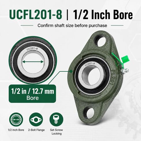 2-حزمة UCFL201-8 وحدات محمل شفة ذات مسمارين، محامل شفة مثبتة على تجويف 1/2 بوصة مع مبيت من الحديد الزهر ومجموعة قفل لولبي لدعم العمود in Kuwait