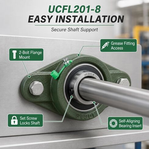 2-حزمة UCFL201-8 وحدات محمل شفة ذات مسمارين، محامل شفة مثبتة على تجويف 1/2 بوصة مع مبيت من الحديد الزهر ومجموعة قفل لولبي لدعم العمود in Kuwait