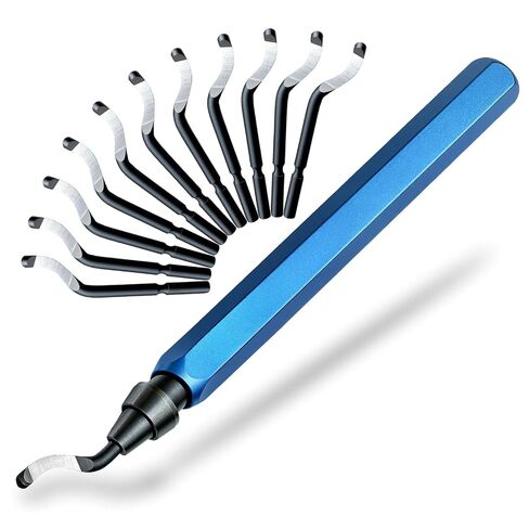 13-Piece Deburring Tool for 3D Printing, 12 M2 HSS Blades & Aluminum Handle, Professional Burr Remover for Metal, Resin, Copper and PVC Pipes - Blue in Saudi Arabia