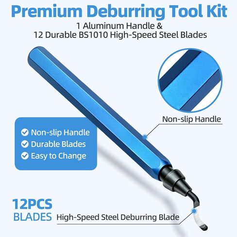 13-Piece Deburring Tool for 3D Printing, 12 M2 HSS Blades & Aluminum Handle, Professional Burr Remover for Metal, Resin, Copper and PVC Pipes - Blue in Saudi Arabia