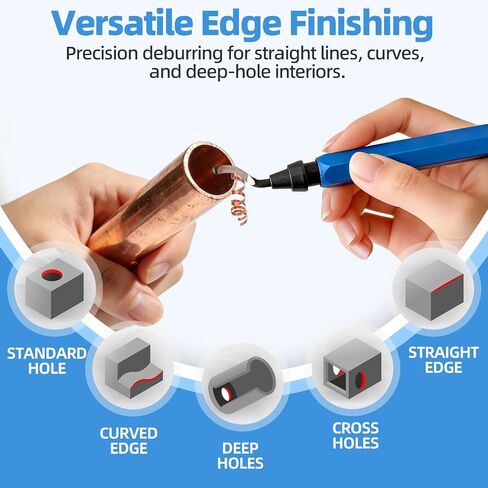 13-Piece Deburring Tool for 3D Printing, 12 M2 HSS Blades & Aluminum Handle, Professional Burr Remover for Metal, Resin, Copper and PVC Pipes - Blue in Saudi Arabia