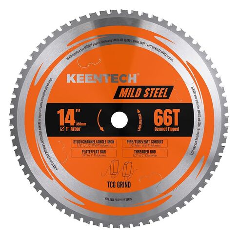 KEENTECH 14 بوصة 66T شفرة منشار قطع معدنية من السيرميت بدون حرارة، لا نتوءات ولا شرارات تقريبًا للفولاذ الطري، وزاوية الحديد والأنابيب، وطحن TCG الدقيق، 1 بوصة تناسب مناشير القطع التطورية in Kuwait