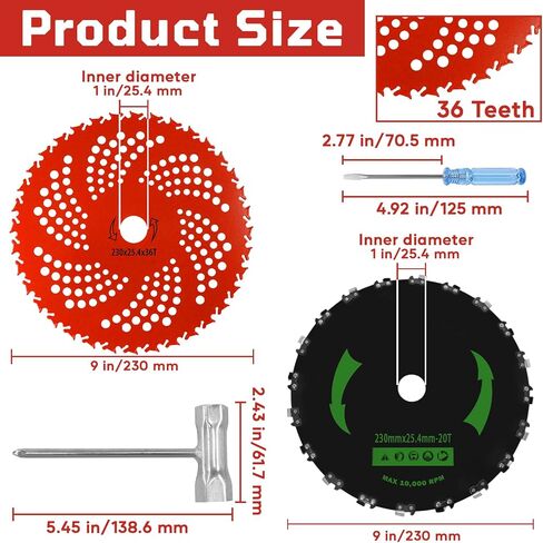 NOOTEASS 9" x 20T Carbon Steel Round Chainsaw Tooth Brush Cutter Blades & 9" x 36 Teeth Carbide Tipped Weed Blades Replacement for Wacker Weedeater Trimmer Head with Universal Adapter Kit 2 Pack in Saudi Arabia
