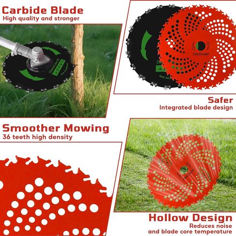 NOOTEASS 9" x 20T Carbon Steel Round Chainsaw Tooth Brush Cutter Blades & 9" x 36 Teeth Carbide Tipped Weed Blades Replacement for Wacker Weedeater Trimmer Head with Universal Adapter Kit 2 Pack in Saudi Arabia
