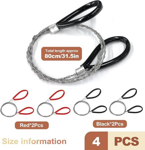 4 Pack Wire Saw 23.6 Inch Cable Hand Saws for Outdoor Survival Gear Camping Hiking Tools Portable Wood PVC Pipe Metal Cutting Equipment Backpacking Hunting Kit Red Black in Saudi Arabia