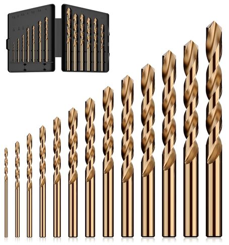 Cobalt Drill Bit Set, 13Pcs M35 High Speed Steel Jobber Length Drill Bit Kit for Hardened Metal, Stainless Steel, Cast Iron, Wood and Plastic, with Index Storage Case, 1/16"-1/4" in Kuwait
