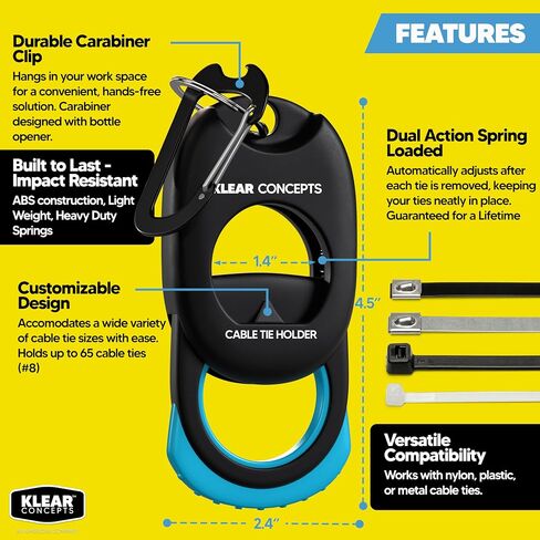 Zip Tie Holder with Heavy Duty Carabiner Clip, Spring Loaded Cable Tie Holders for Tool Belt, For Mechanics, DIYers & Electricians, Fathers Day Presents for Dad in Kuwait