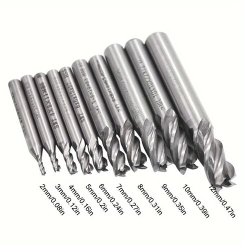 High-Speed Steel End Mill Set, 2-12mm - 4 Flute Spiral Cutter Bits for CNC Lathe & Machining, Straight Shank, for Machinists & DIY Enthusiasts - Ideal for Metalworking & Precision Cutting in Kuwait