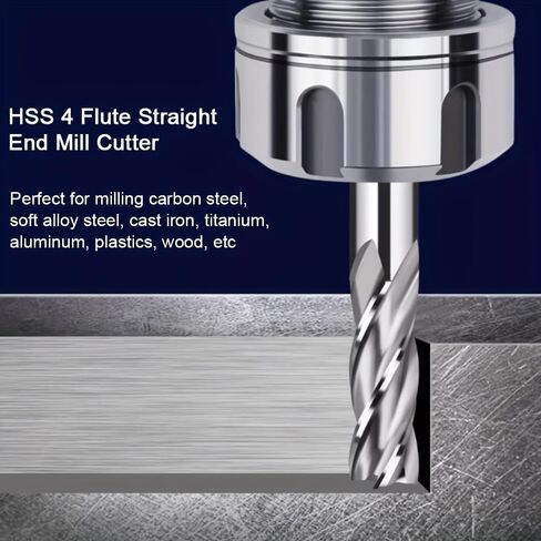 High-Speed Steel End Mill Set, 2-12mm - 4 Flute Spiral Cutter Bits for CNC Lathe & Machining, Straight Shank, for Machinists & DIY Enthusiasts - Ideal for Metalworking & Precision Cutting in Kuwait
